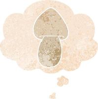 cartoon mushroom and thought bubble in retro textured style vector