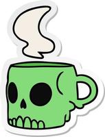 sticker cartoon doodle of a skull mug vector