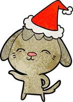 happy textured cartoon of a dog wearing santa hat vector