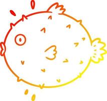 warm gradient line drawing cartoon puffer fish vector