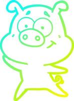 cold gradient line drawing happy cartoon pig vector