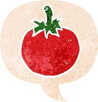 cartoon tomato and speech bubble in retro textured style vector