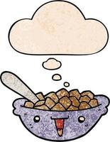 cute cartoon bowl of cereal and thought bubble in grunge texture pattern style vector