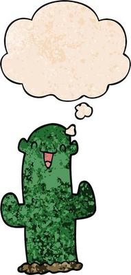 cartoon cactus and thought bubble in grunge texture pattern style