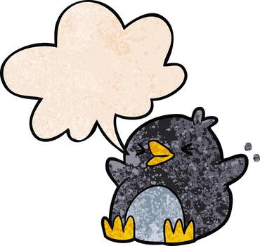 caricatura, pingüino, y, burbuja del discurso, en, retro, textura, estilo vector