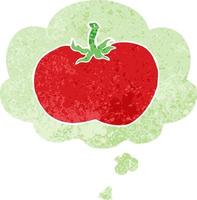 cartoon tomato and thought bubble in retro textured style vector