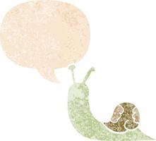 cartoon snail and speech bubble in retro textured style vector