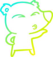 cold gradient line drawing cartoon whistling bear vector
