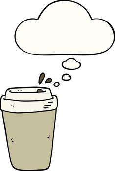 taza de café de dibujos animados y burbuja de pensamiento vector