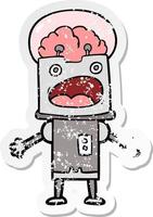 distressed sticker of a cartoon robot vector