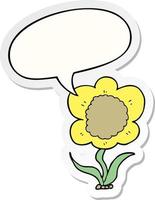 cartoon flower and speech bubble sticker vector