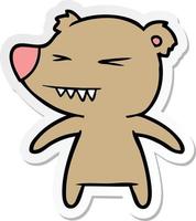 sticker of a angry bear cartoon vector