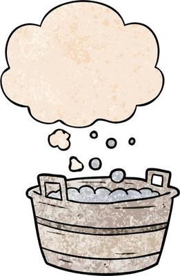 cartoon old tin bath and thought bubble in grunge texture pattern style
