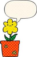 cartoon house plant and speech bubble in comic book style vector