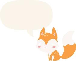 cute cartoon fox and speech bubble in retro style vector