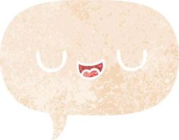 cute cartoon face and speech bubble in retro textured style vector