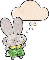 cute cartoon tiny rabbit and thought bubble in grunge texture pattern style vector