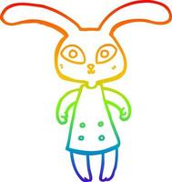 dibujo de línea de gradiente de arco iris lindo conejo de dibujos animados vector