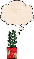 cartoon plant and thought bubble in grunge texture pattern style vector