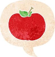 caricatura, manzana, y, burbuja del discurso, en, retro, textura, estilo vector