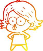 warm gradient line drawing cartoon girl pouting vector