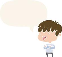 cartoon boy sticking out tongue and speech bubble in retro style vector