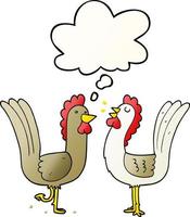 cartoon chickens and thought bubble in smooth gradient style vector