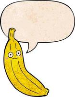 cartoon banana and speech bubble in retro texture style vector