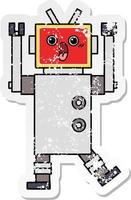 distressed sticker of a cute cartoon robot vector