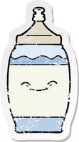 distressed sticker of a cartoon happy water bottle vector