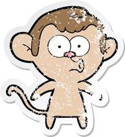 distressed sticker of a cartoon hooting monkey vector