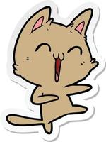 sticker of a happy cartoon cat meowing vector