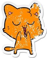 distressed sticker of a cartoon cat singing vector