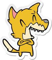 sticker of a laughing fox cartoon vector