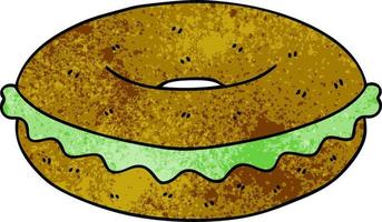 quirky hand drawn cartoon bagel vector