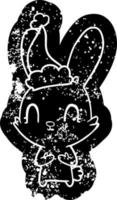 cute cartoon distressed icon of a rabbit wearing santa hat vector