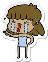 sticker of a cartoon woman in tears vector