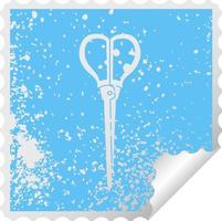 quirky distressed square peeling sticker symbol scissors vector