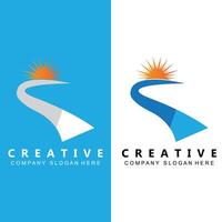 River And Sun Logo Design, Natural Landscape Illustration, Company Brand Vector