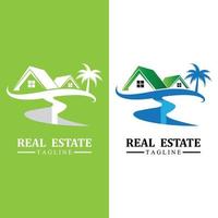 iconos de diseño de logotipos de bienes raíces con sol y pájaros gratis vector