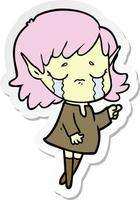 sticker of a cartoon crying elf girl vector