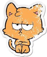 distressed sticker of a bored cartoon cat vector