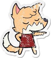 distressed sticker of a friendly cartoon fox girl vector