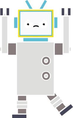 flat color retro cartoon robot