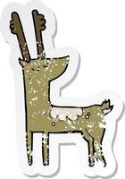 retro distressed sticker of a cartoon deer vector