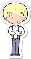 sticker of a cartoon staring boy with folded arms vector