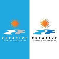 River And Sun Logo Design, Natural Landscape Illustration, Company Brand Vector