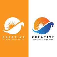 River And Sun Logo Design, Natural Landscape Illustration, Company Brand Vector