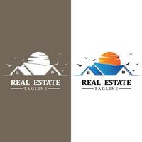 Real estate logo design icons with sun and birds free vector