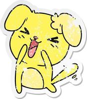 distressed sticker cartoon of cute kawaii dog vector